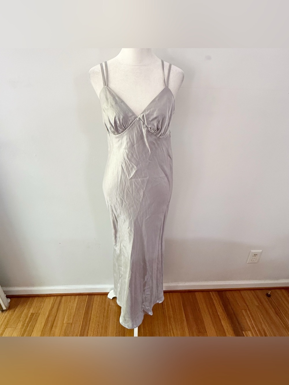 Wild Fable Women Metallic Silver Babydoll Slip Maxi Dress Small Retro Y2K‎ Fairy